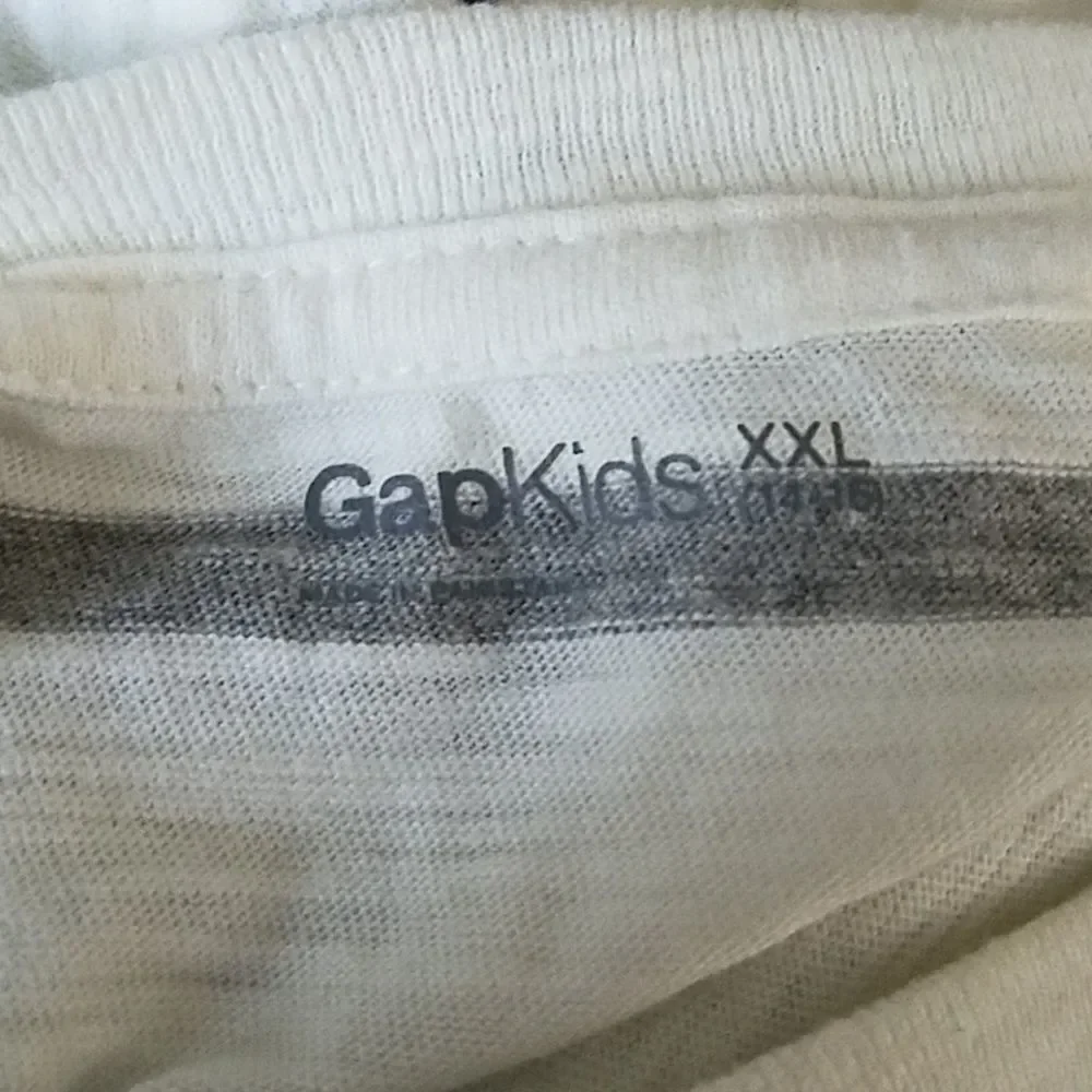 GAP Boy's Long Sleeve Tee White Gray Blue Striped Shirt Size XXL